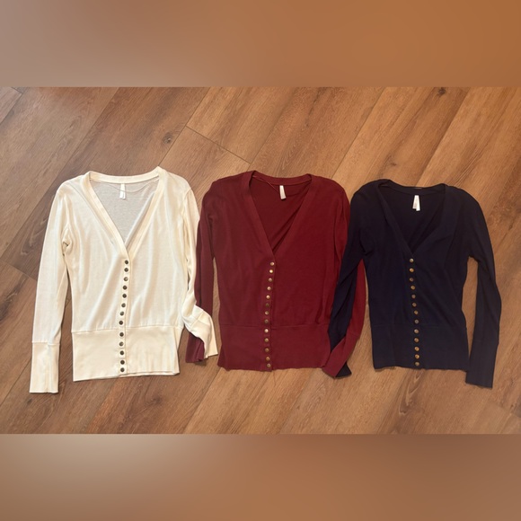 Set of 3 - Stylish Women's Cardigan Fall Sweater - Cream, Burgundy and Navy - Picture 1 of 14